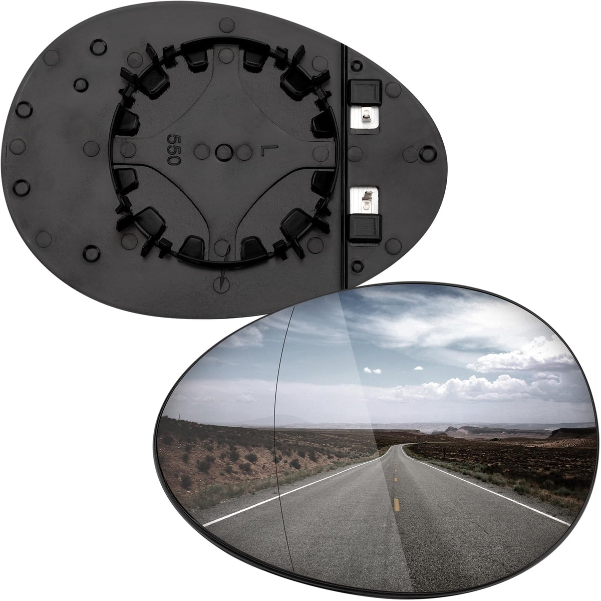 LOIYLLEN left-side mirror front view showing clear reflective surface benefit