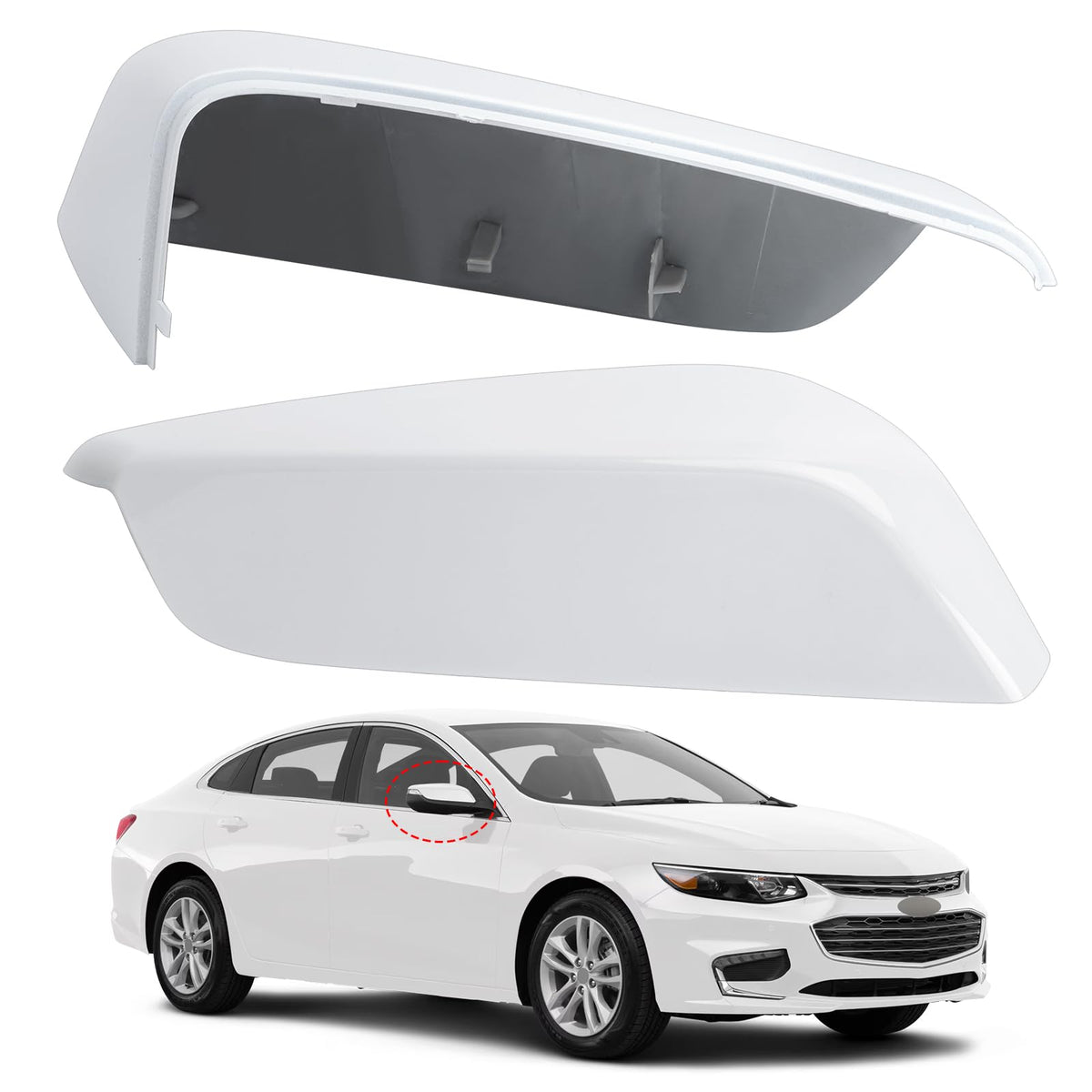 LOIYLLEN front view of white passenger mirror cover showing clean finish and fit benefit