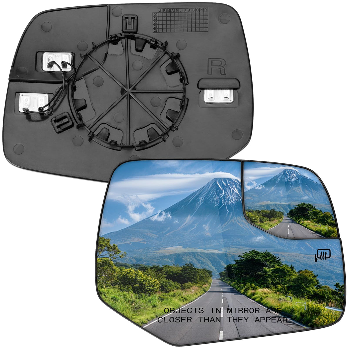 LOIYLLEN front view of right passenger mirror glass showing clear reflective surface and fit