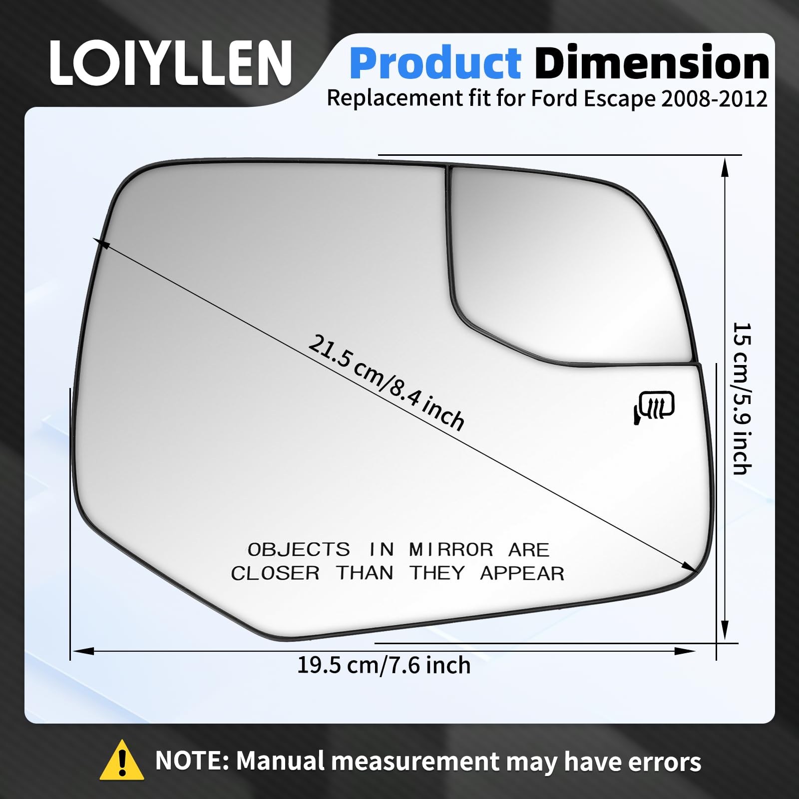 LOIYLLEN mirror next to ruler showing exact size and scale for confident fit confirmation