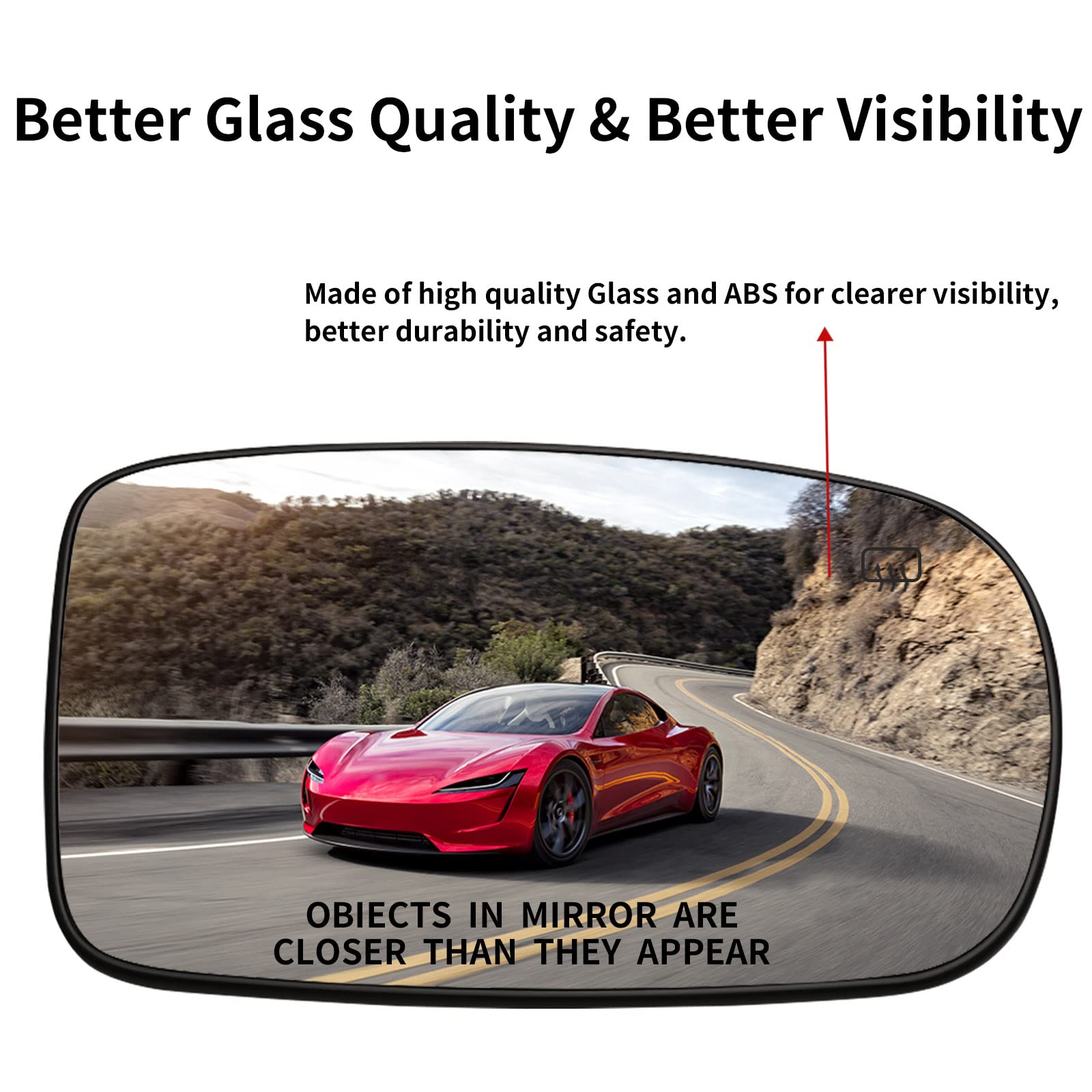 LOIYLLEN mirror glass next to ruler showing accurate OEM-fit dimensions