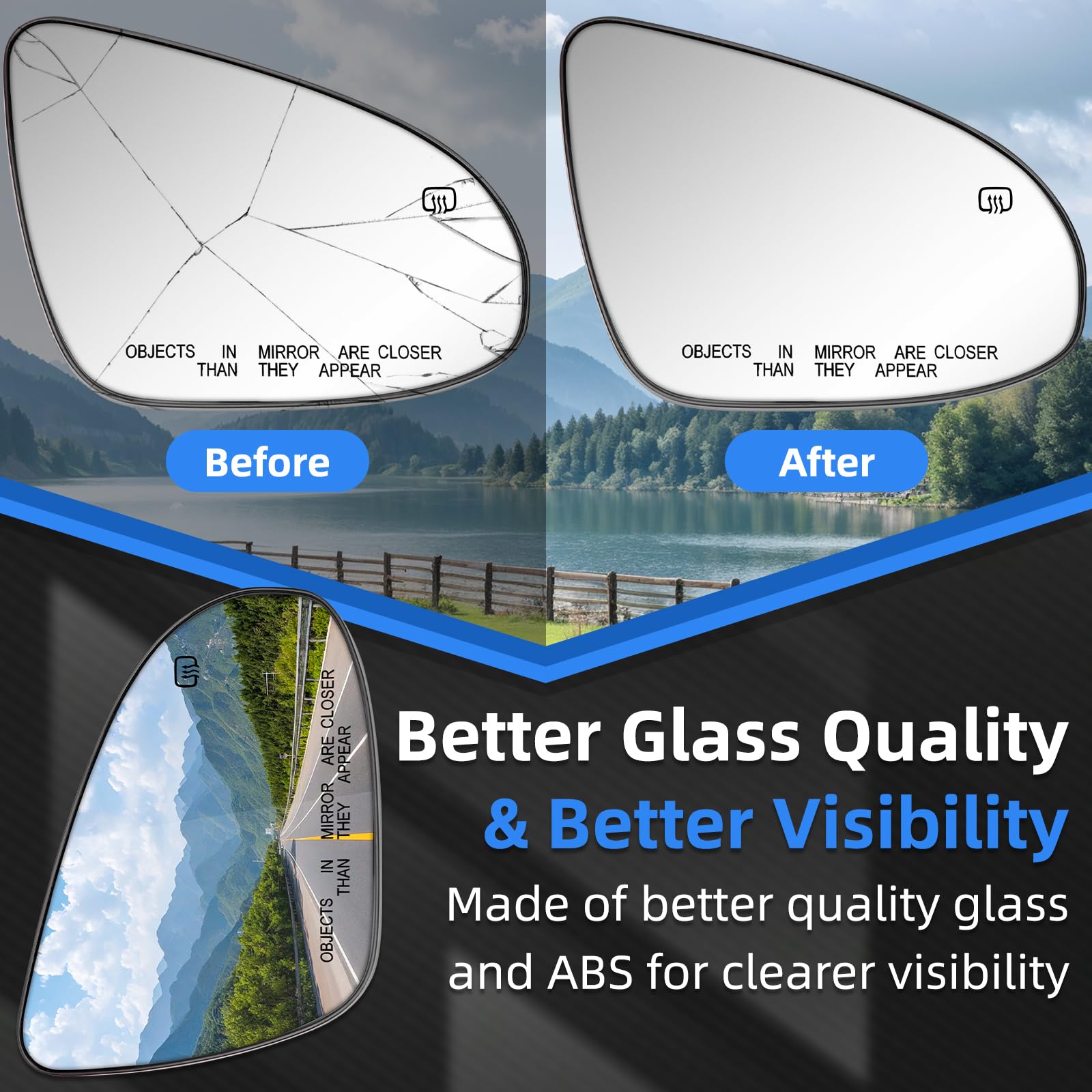 LOIYLLEN mirror glass handheld for scale showing exact fit and easy installation benefit