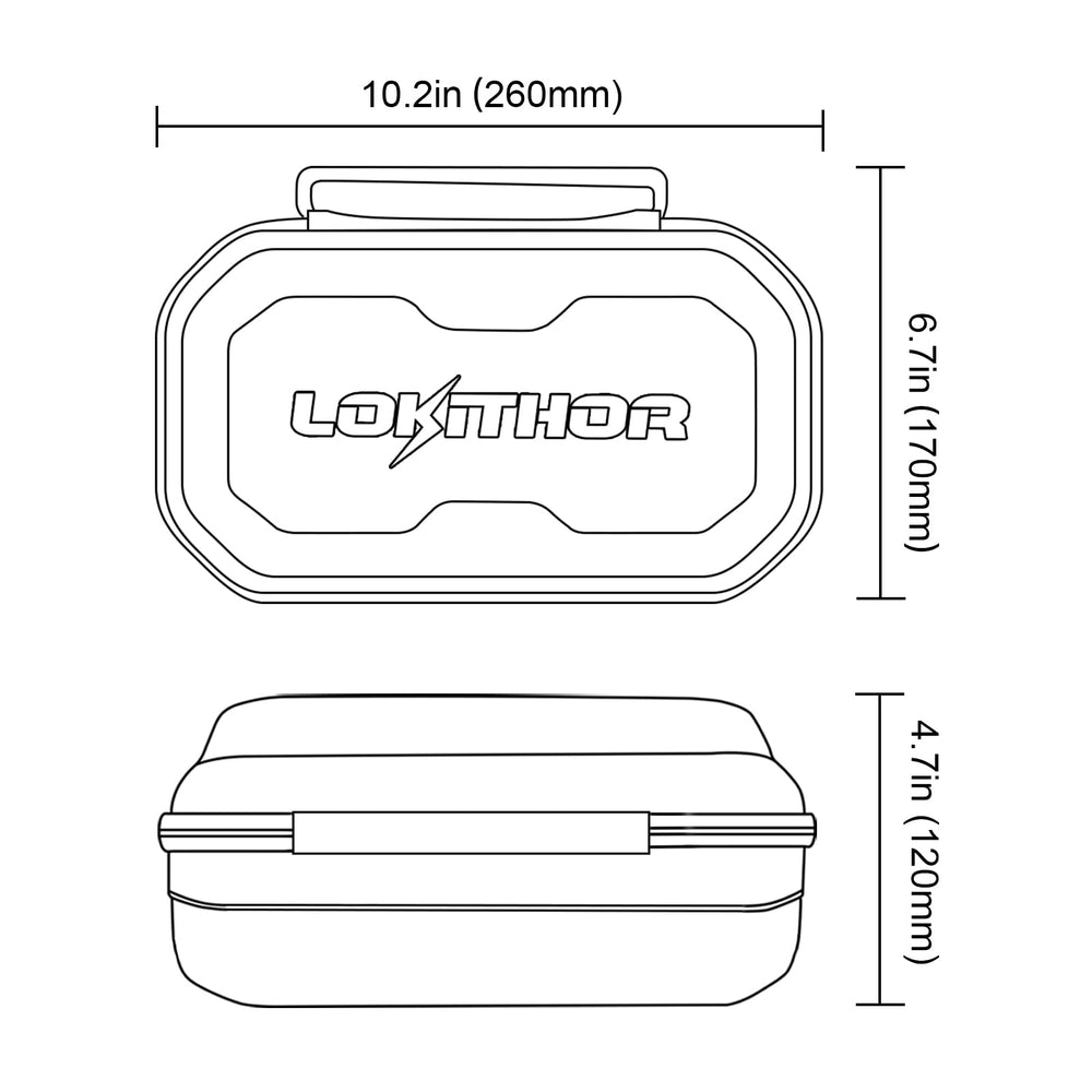 LOKITHOR CASE003 open with jump starter placed securely for organized transport