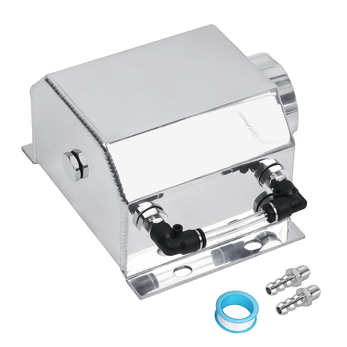 LokoCar front view of silver tank showing compact overflow design and easy fit