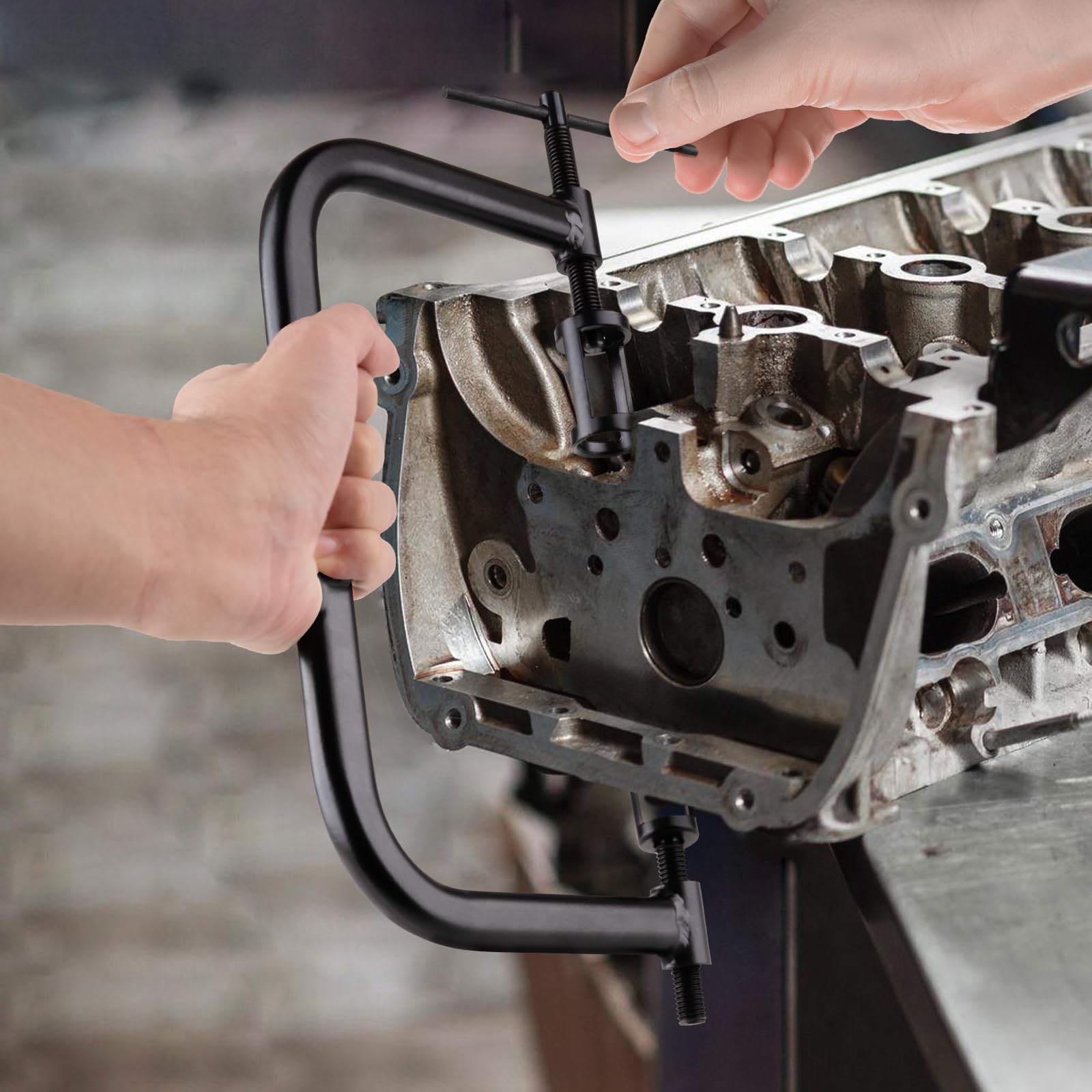 Loksun compressor installed on a motorcycle cylinder head demonstrating safe spring removal