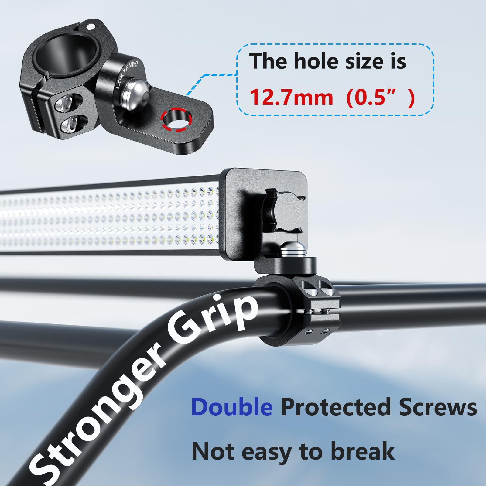 LOKTENWO clamp next to ruler showing compatible tube size scale