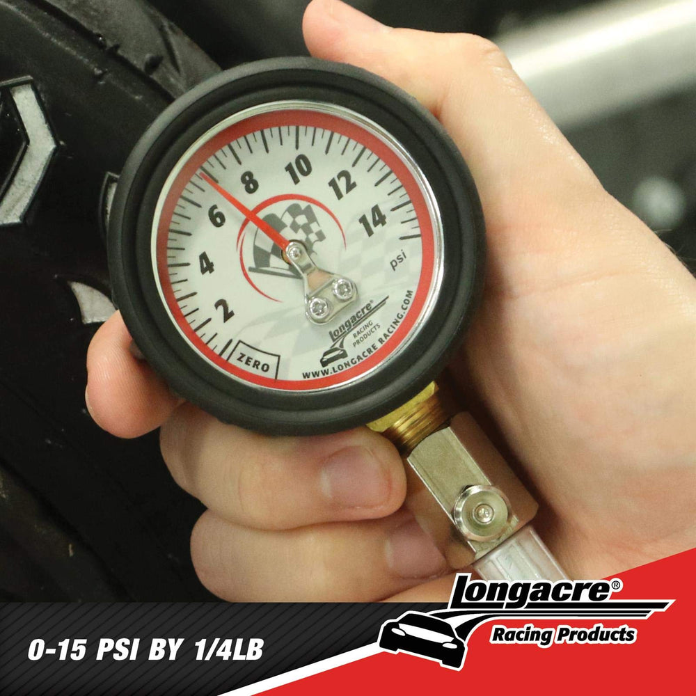 Longacre gauge attached to go-kart tire demonstrating accurate checks