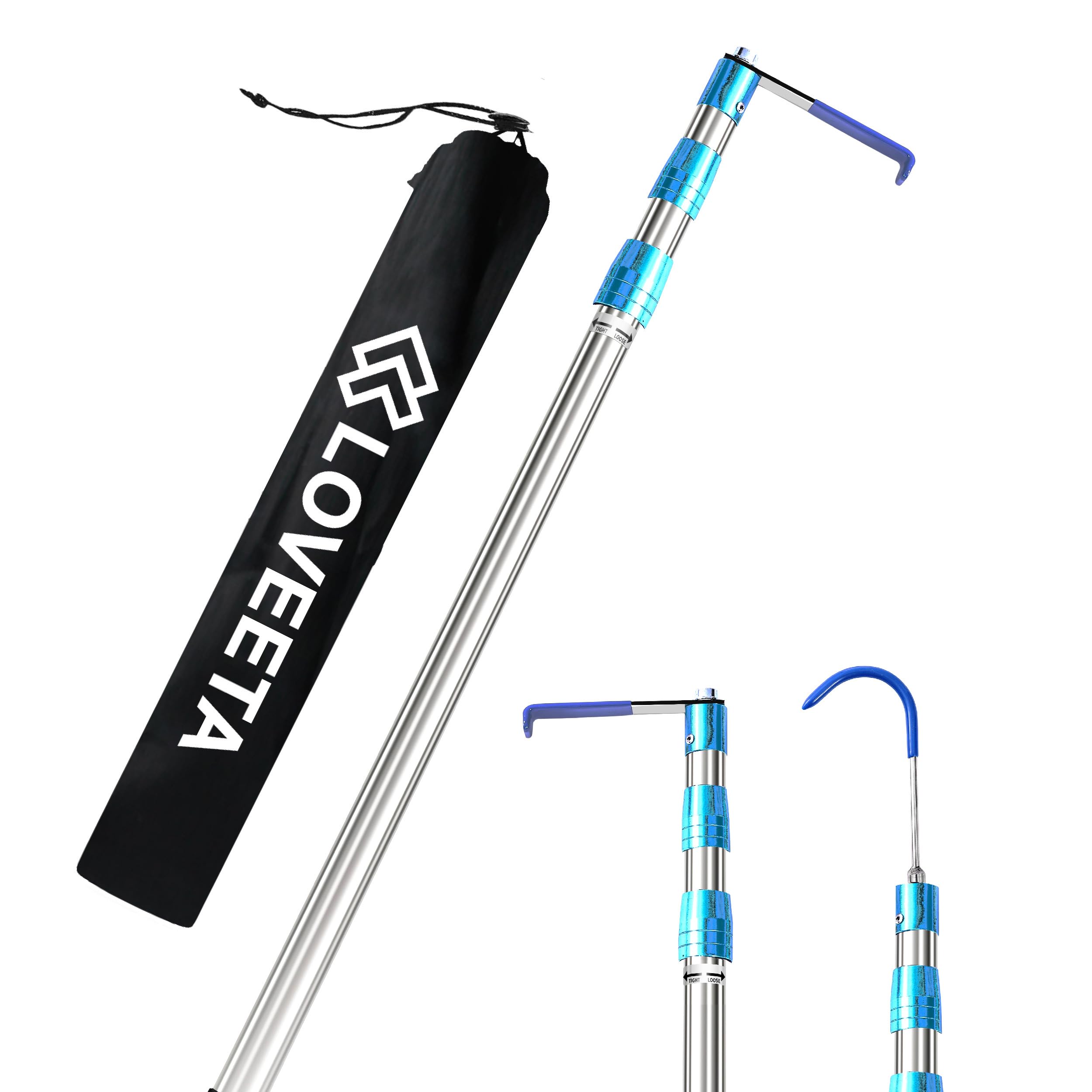 LOVEETA front view of titanium silver grabber showing slim profile and benefits