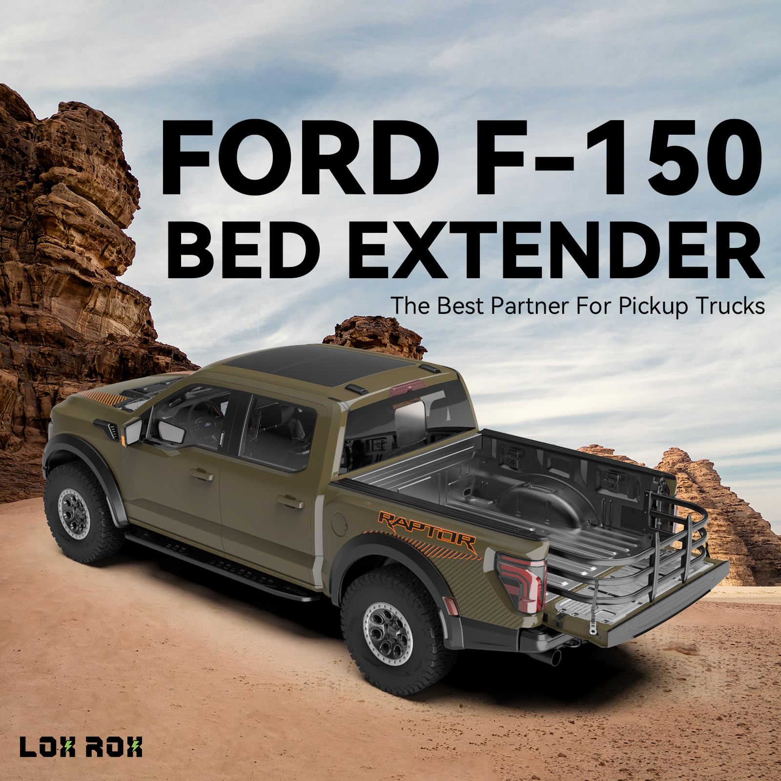 LOX ROX carrying lumber with tailgate down showing extended load capacity benefit