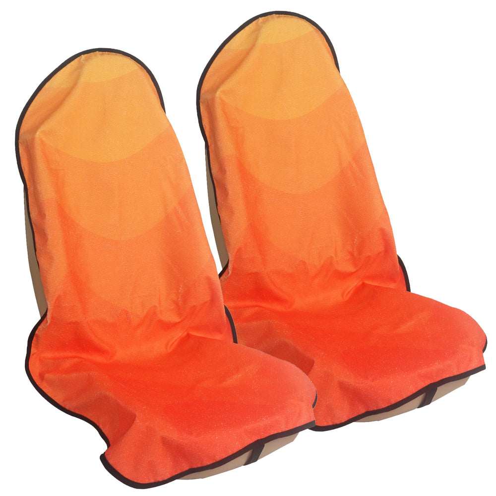 LoyaGour front seat cover full view showing complete protection and bright orange color