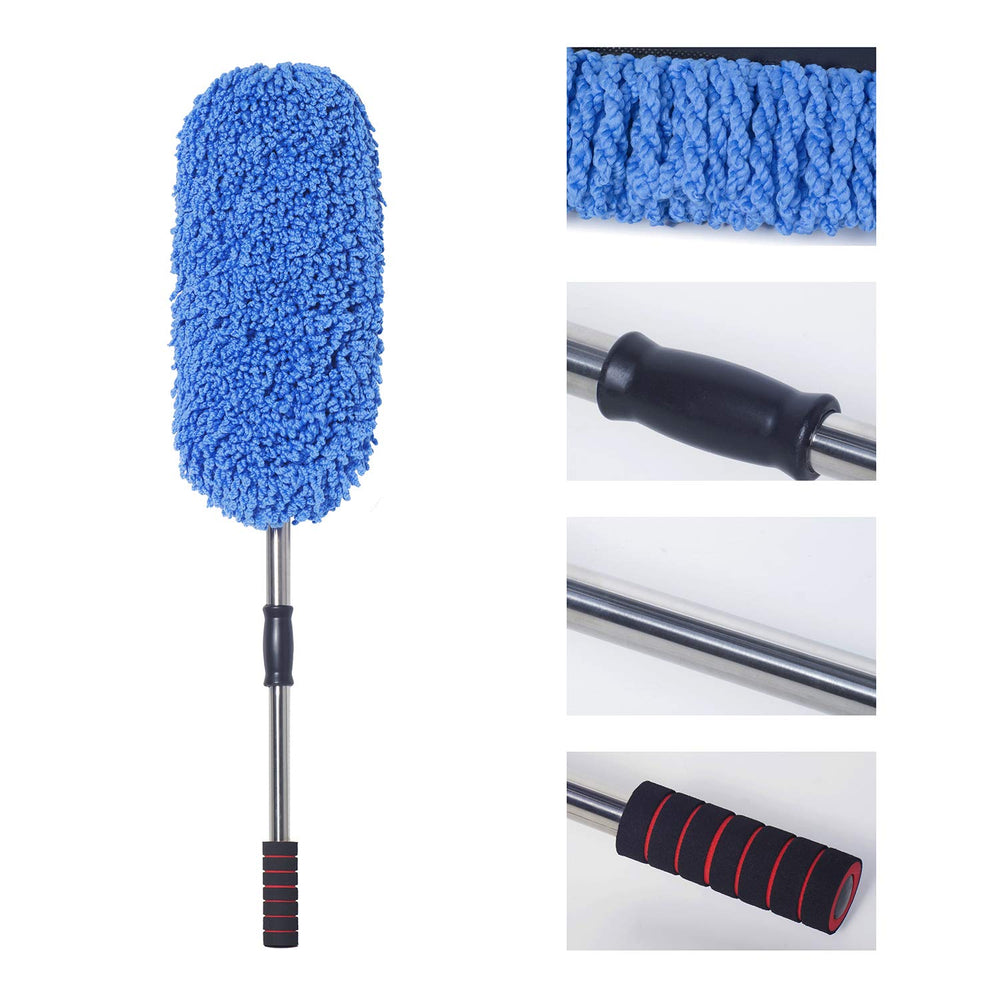 Loyakuu duster held by hand to show length and scale, comfortable ergonomic grip