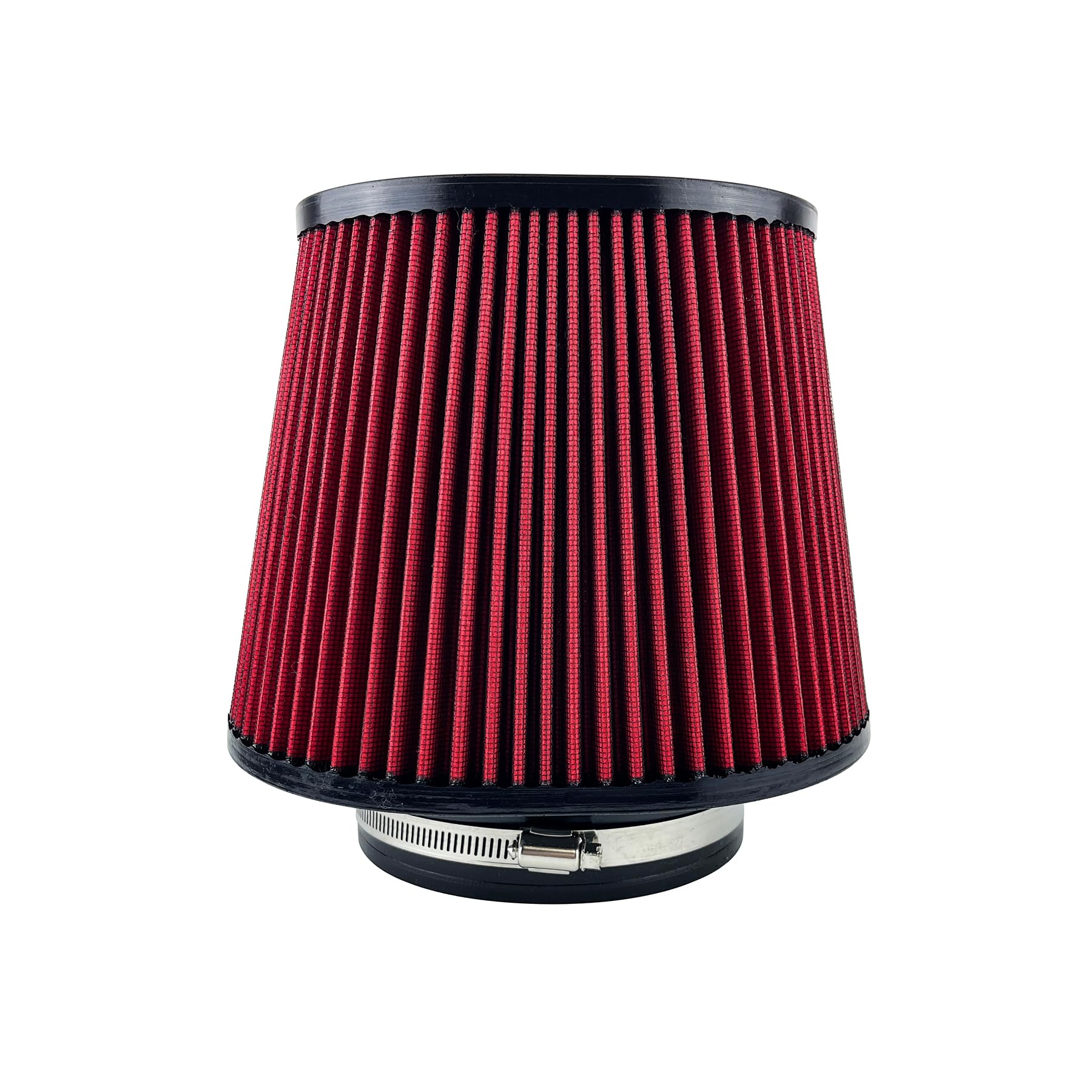 LOYALGLORY filter mounted on a 5-inch intake tube showing secure connection benefit