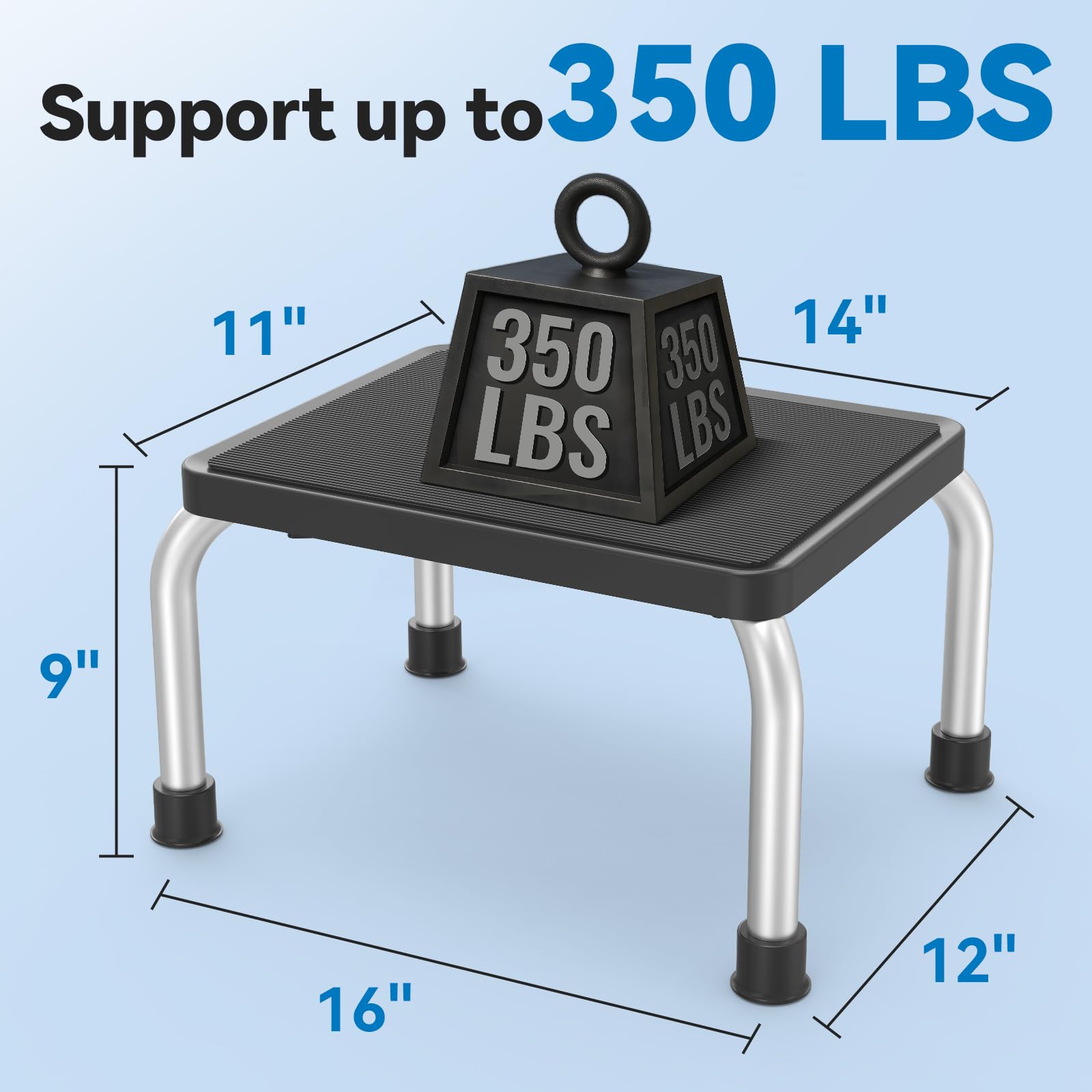 Loyoda stool in kitchen helping reach upper cabinet with ease
