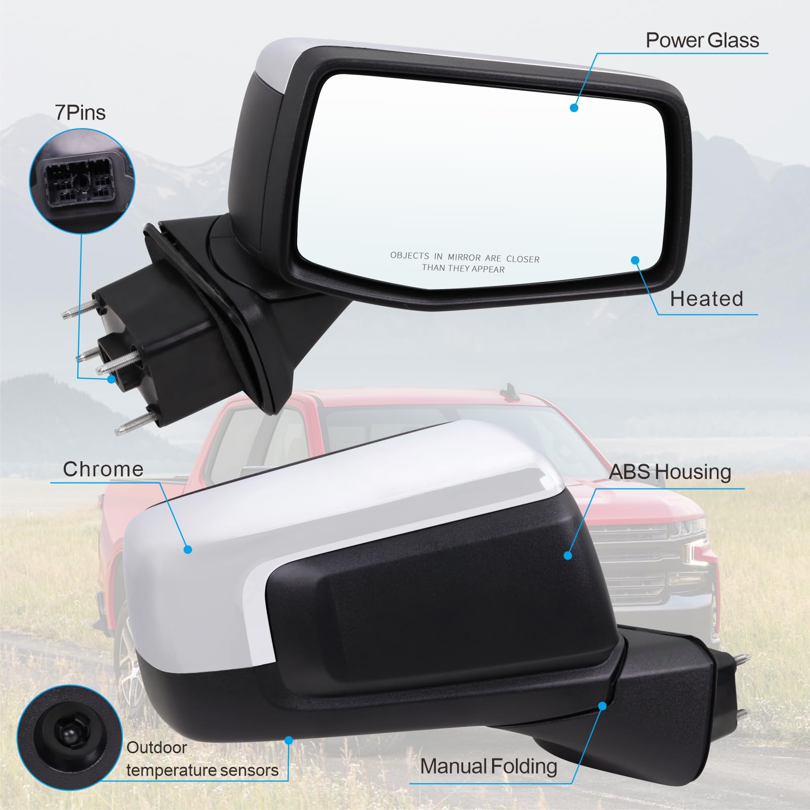 Lqito mirror housing close-up showing PA66-GF30 durability and corrosion resistance benefit