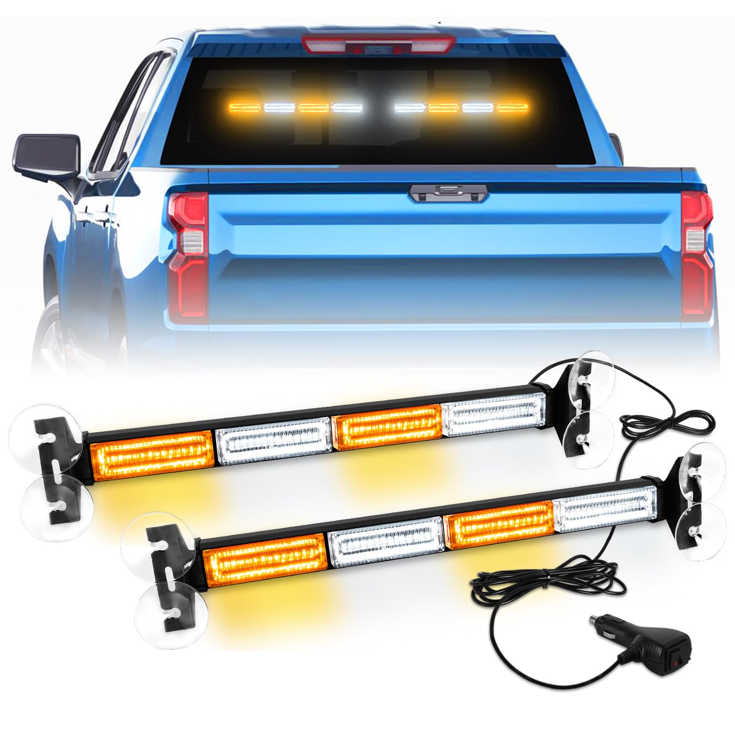 LRTER front view of amber white light bar showing high visibility benefit