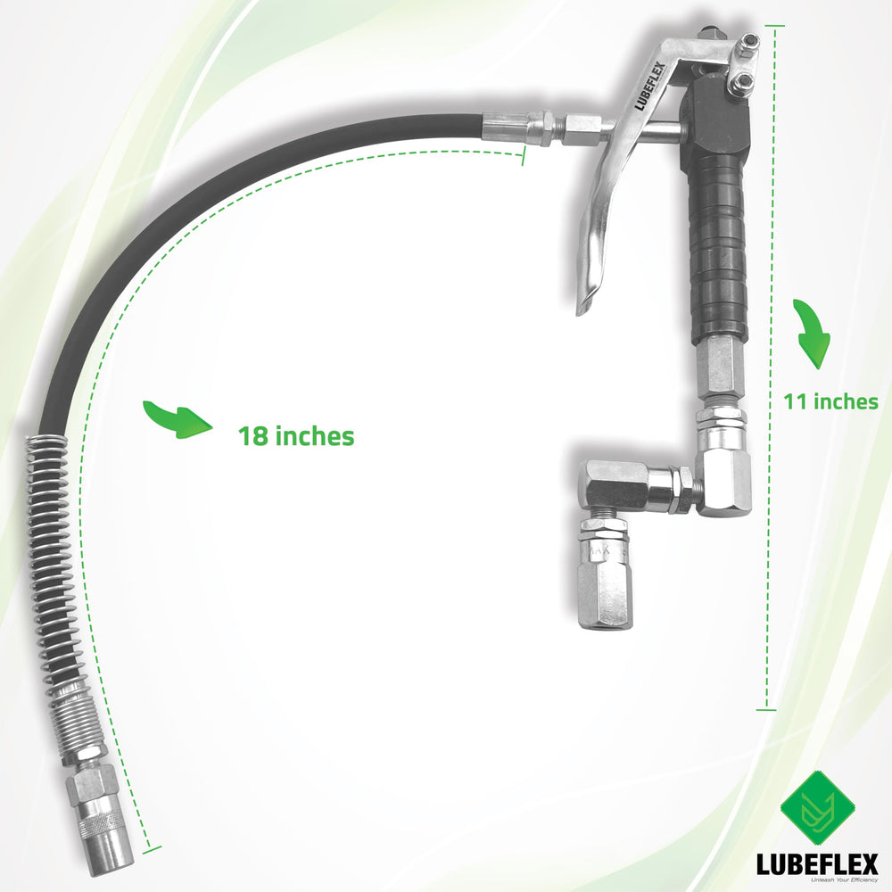 LUBEFLEX 4-jaw coupler detail gripping a grease fitting securely to prevent leaks