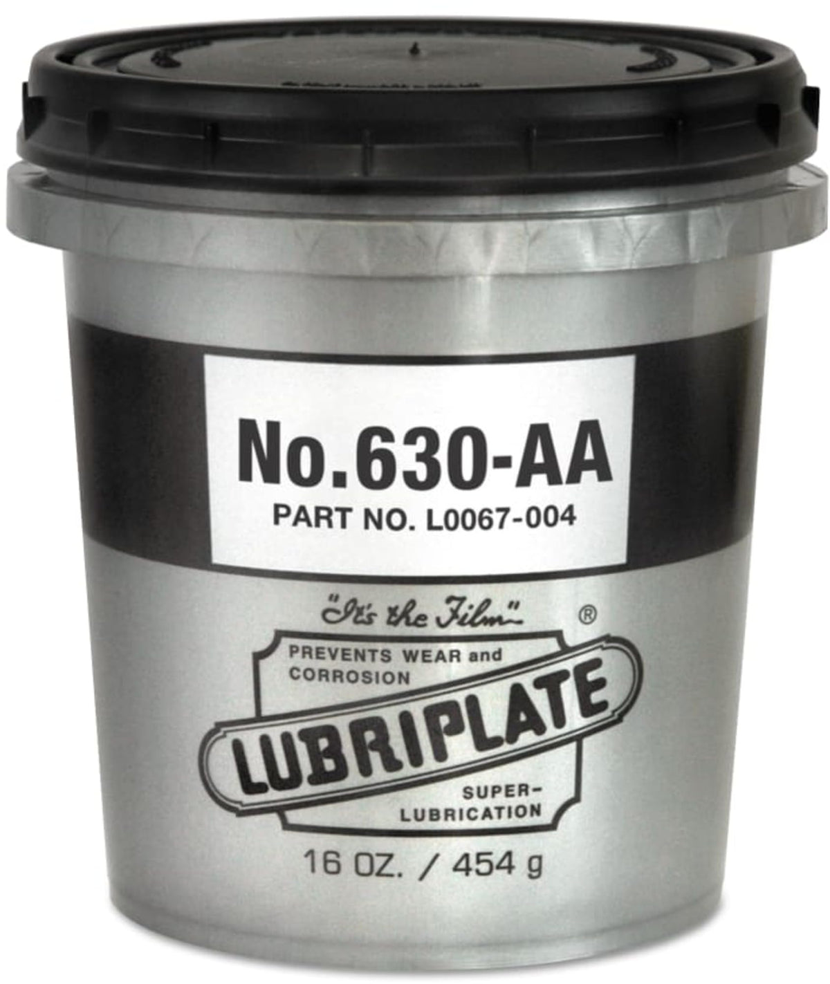 Lubriplate 630‑AA tub front view showing label, durable packaging for easy identification