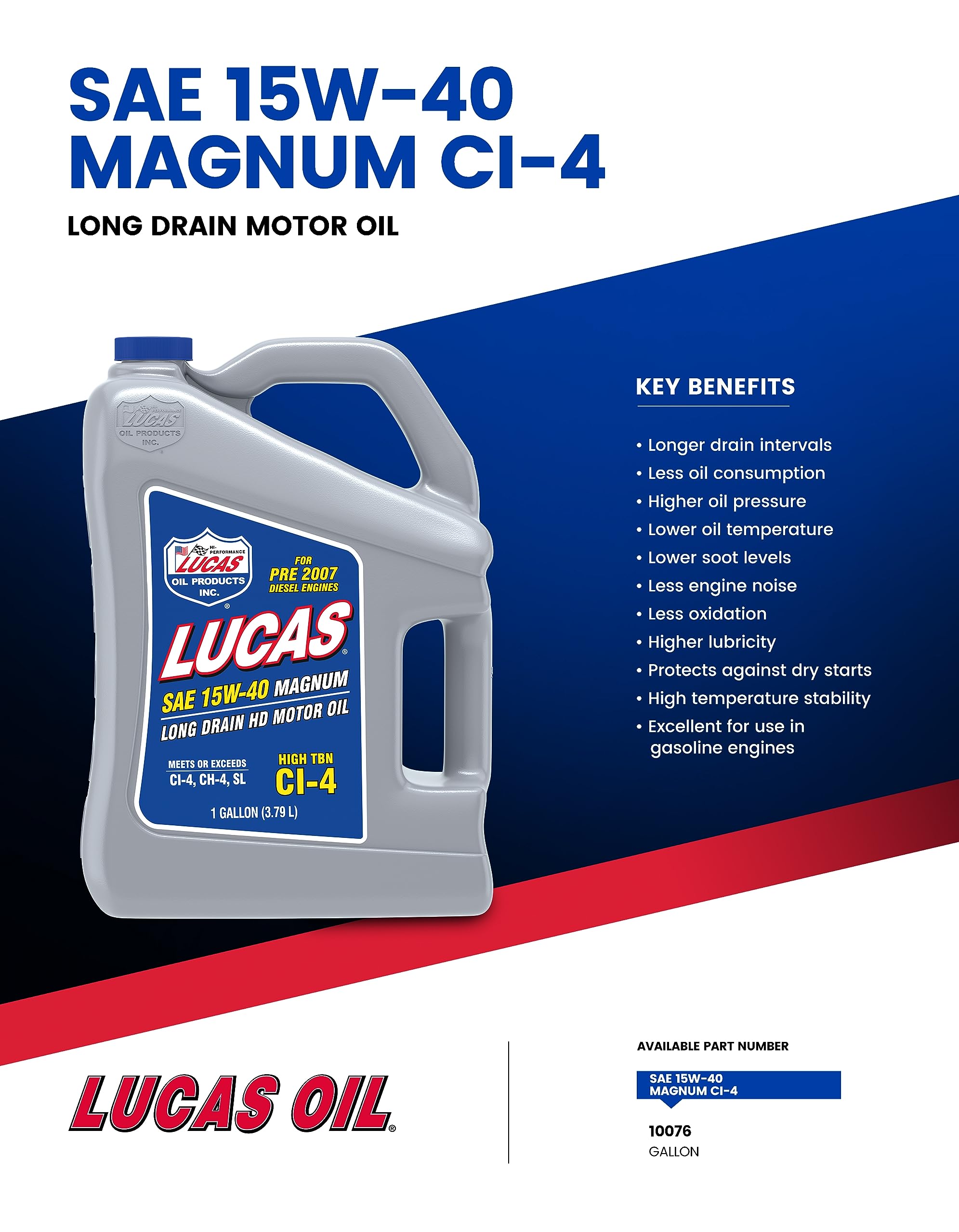 Lucas Oil gallon beside a pickup demonstrating use in heavy-duty vehicles