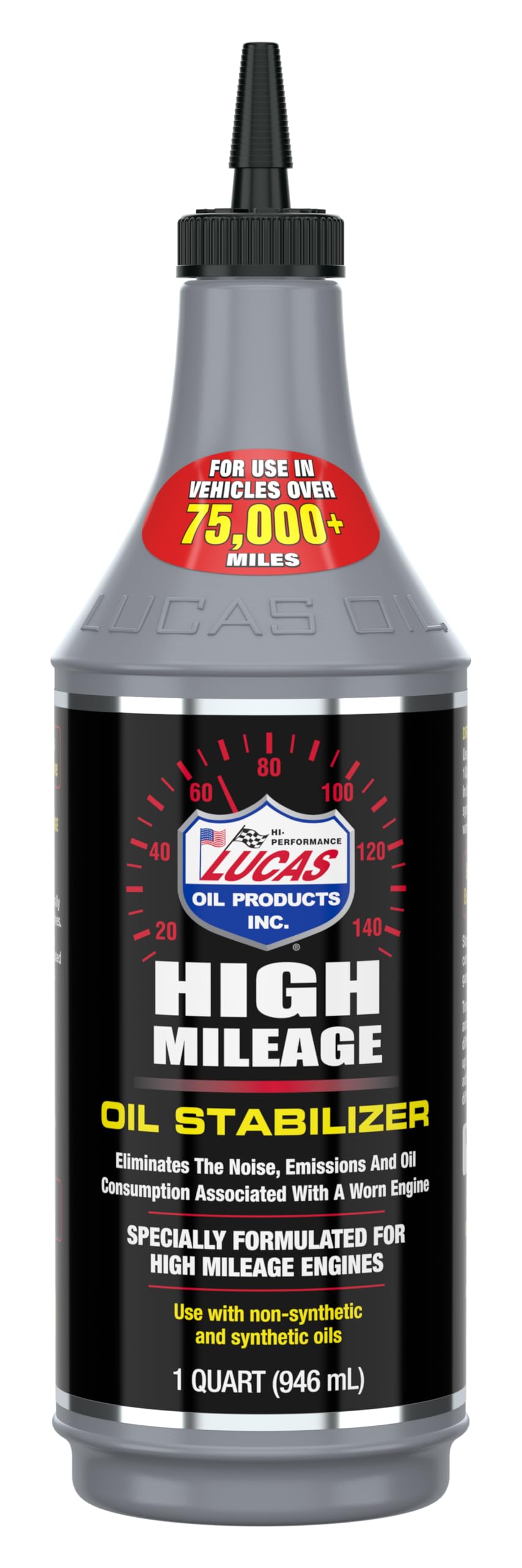 LUCAS OIL front label showing product name and benefits on bottle