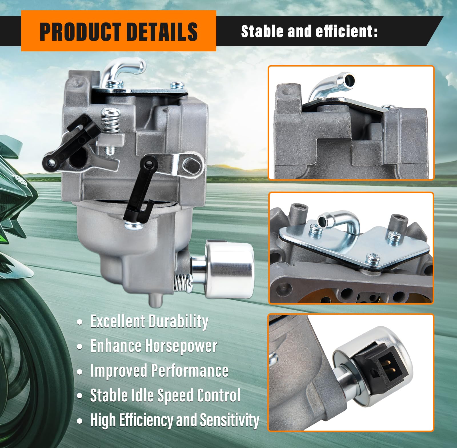 Lucky Seven carburetor installed on Kawasaki engine for accurate fit verification