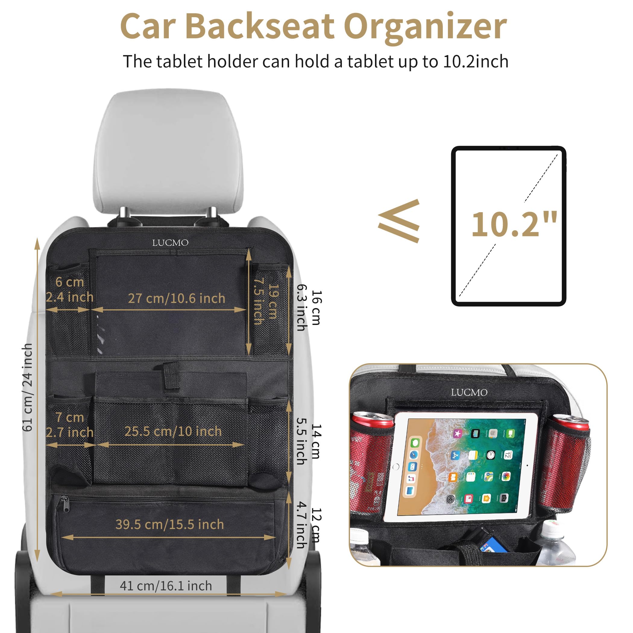 LUCMO family using organizer on a road trip to reduce clutter