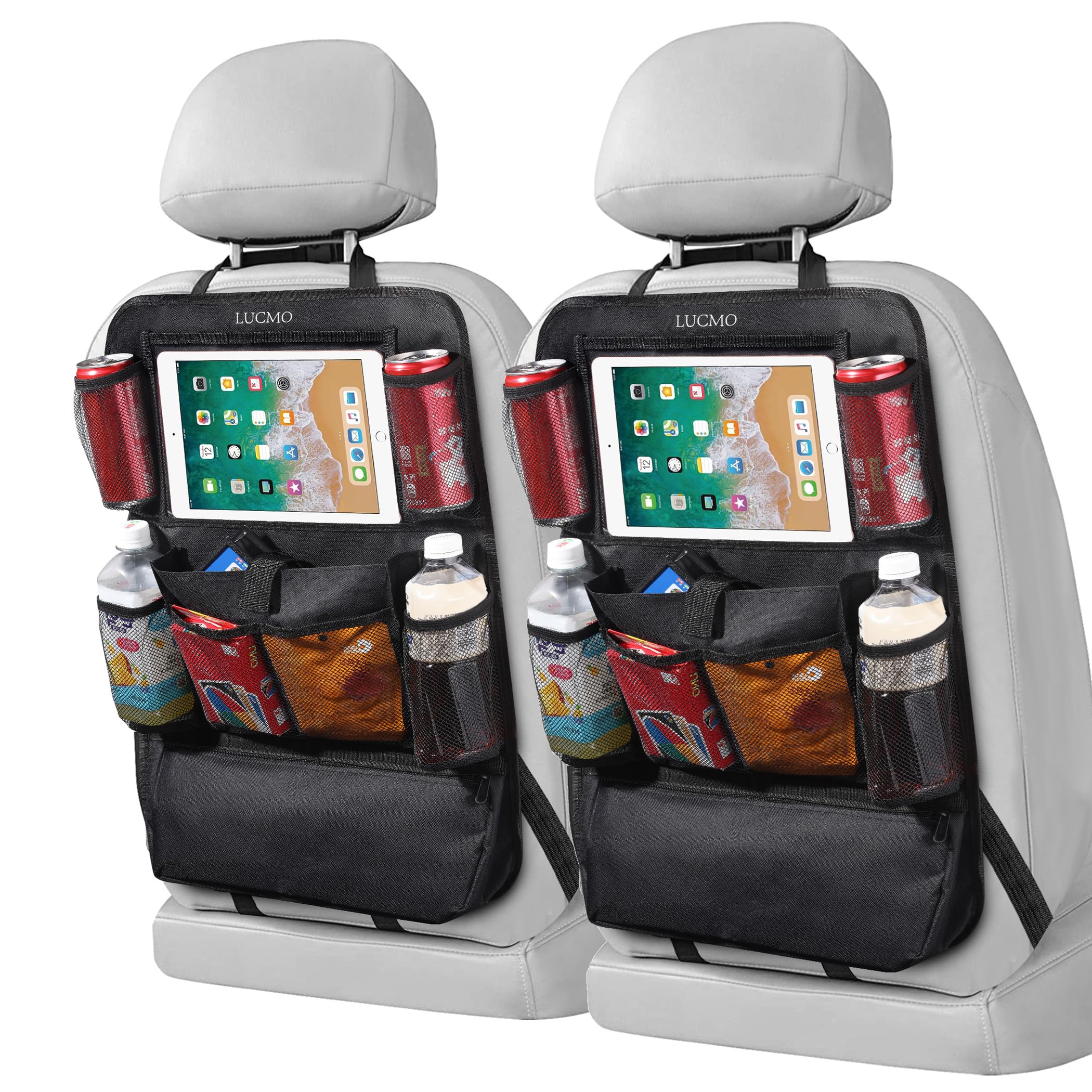 LUCMO front view of organizer showing pockets and neat storage benefit