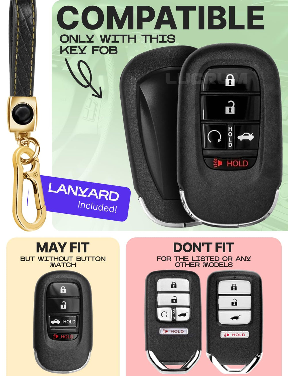 Lucrum compatibility layout image showing exact Honda fob shape and fit guidance