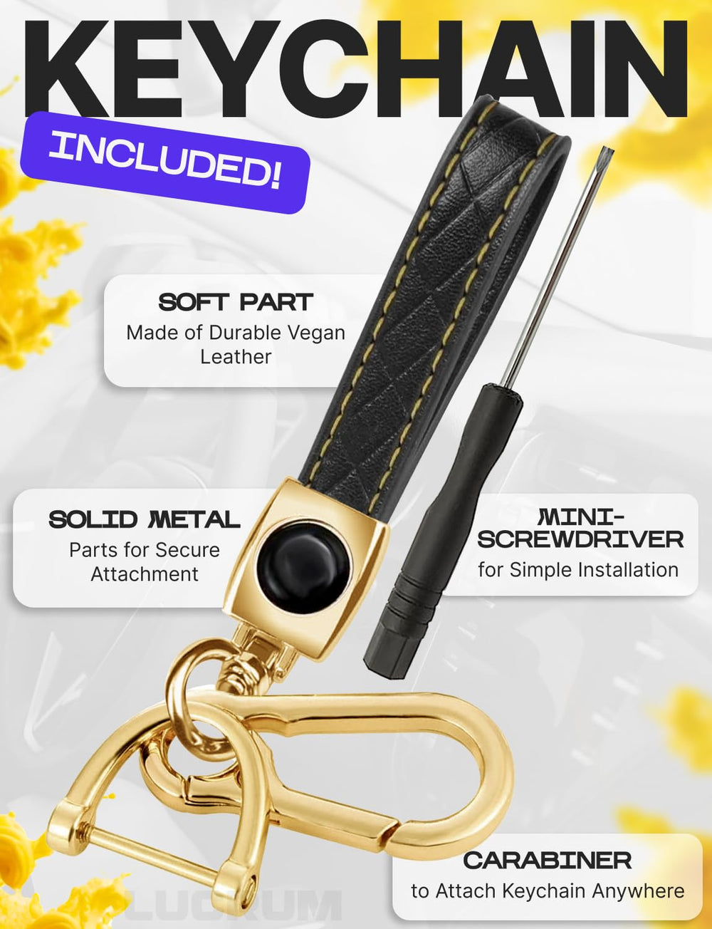 Lucrum leather lanyard detail with carabiner showing secure attachment benefit