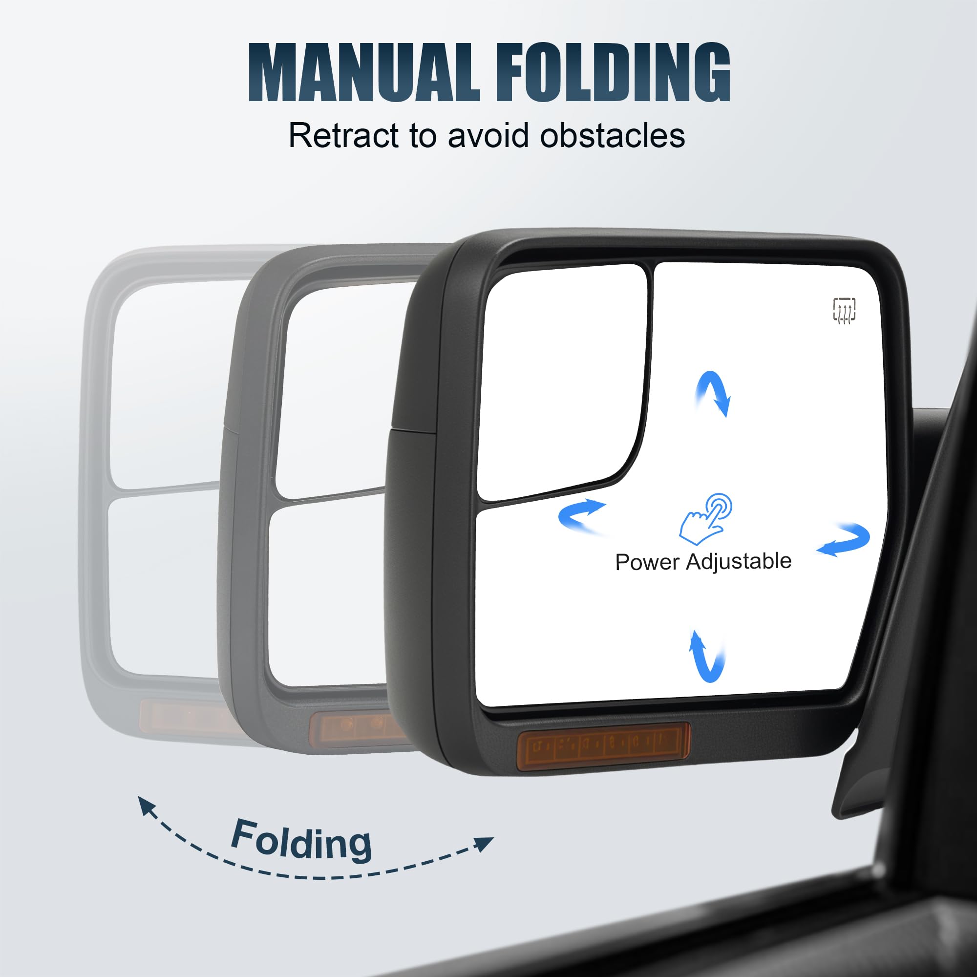 LUCTEND mirror mounted on a Ford F-150 illustrating factory-fit and towing readiness
