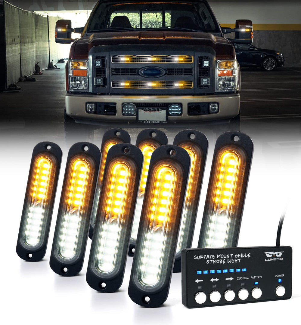 LUMENIX front grille strobe kit mounted for improved road visibility