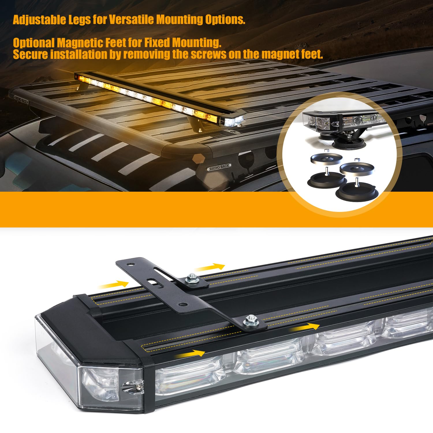 LUMENIX lightbar next to traffic cone showing 38-inch scale and fit