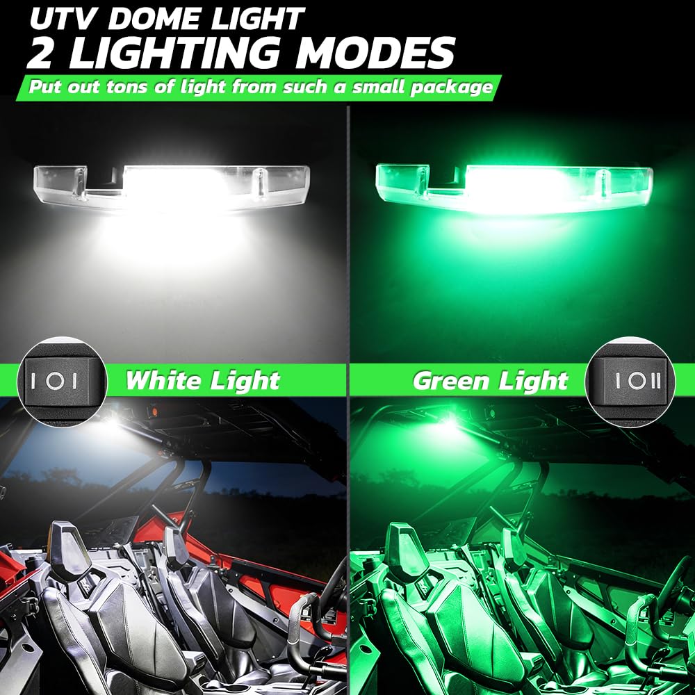 Lumimotor mounted on UTV roll bar showing secure attachment and instant cabin lighting benefit