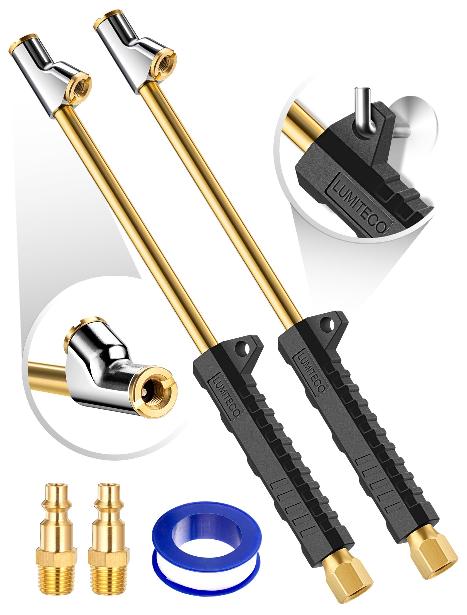 LUMITECO front view of two extended chucks showing kit components and durable finish