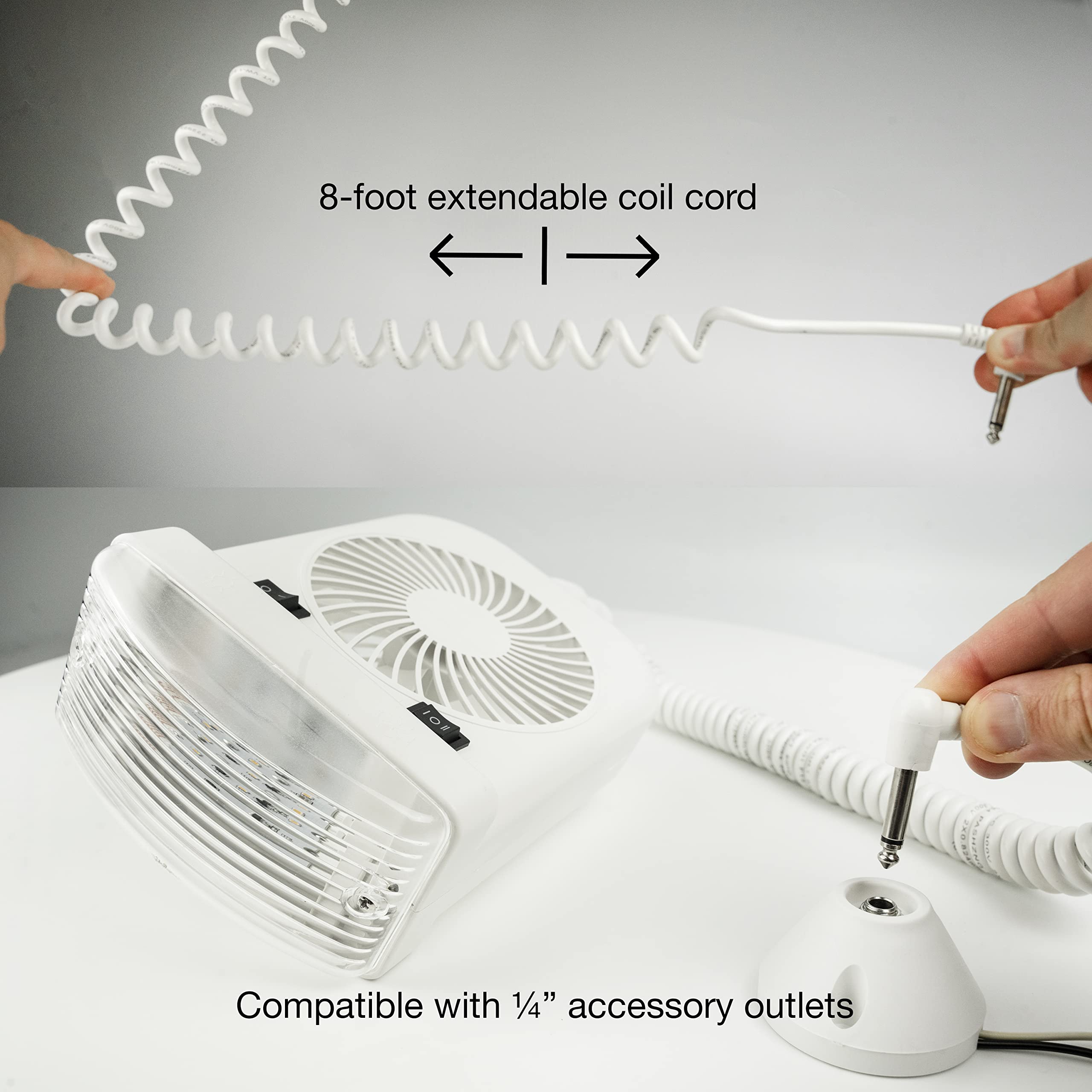 Lumitronics top-angle showing quiet fan blades for gentle airflow and comfort