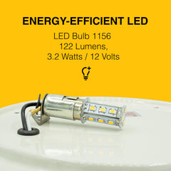 Lumitronics mounted on RV porch showing bright entry illumination benefit