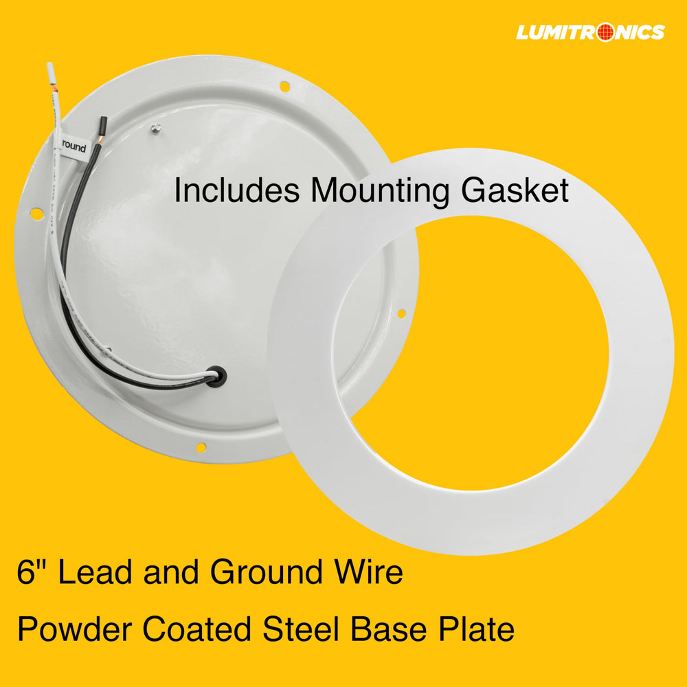 Lumitronics wiring leads and gasket displayed for quick hookup and weather seal benefit