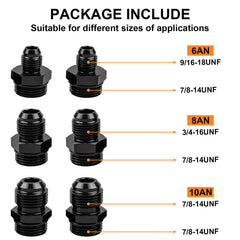 Luney AN adapters laid out with fittings and sizes visible for flexible connection options