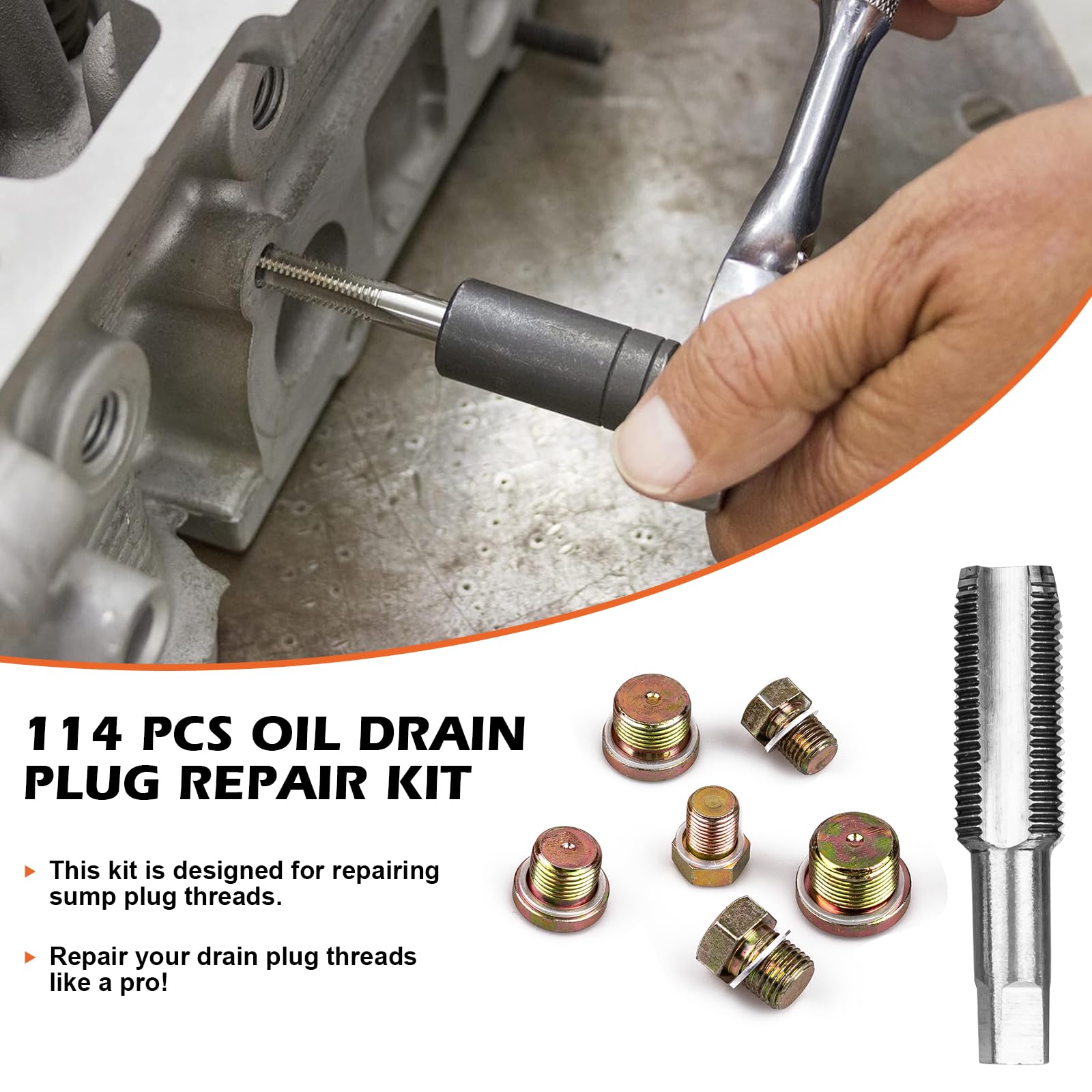 Luney arranged drain plugs demonstrating size range and ready replacement convenience