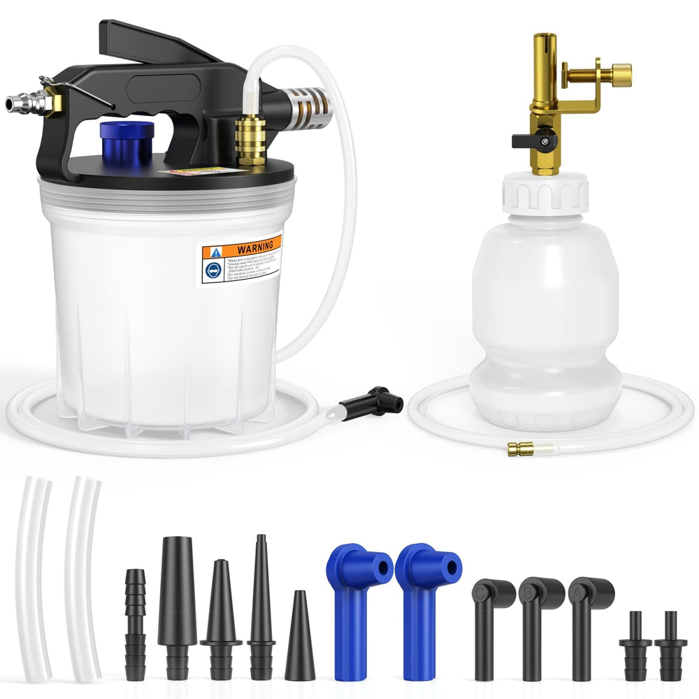 Luney brake bleeder kit front view showing jar, bottle and hoses for quick setup