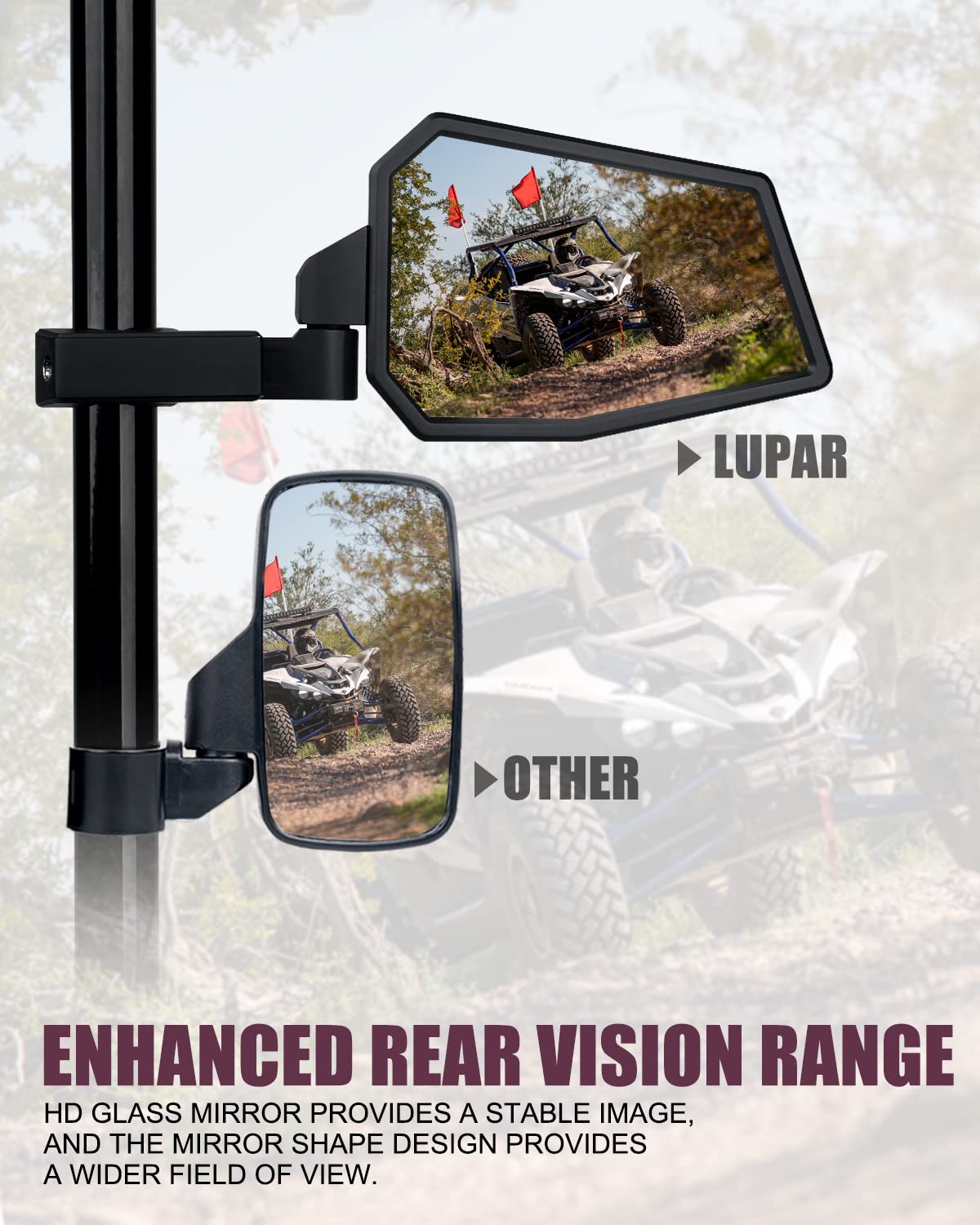 Lupar mirror folded against cage demonstrating impact protection and secure stowage