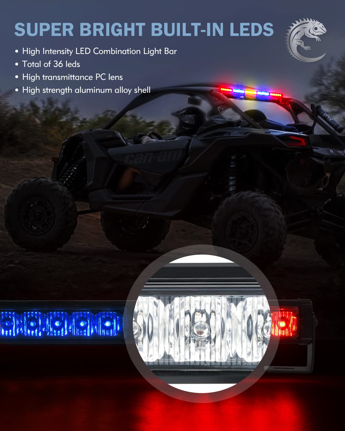 Lupar chase light bar mounted on UTV roll cage showing tool-free installation and clean fit
