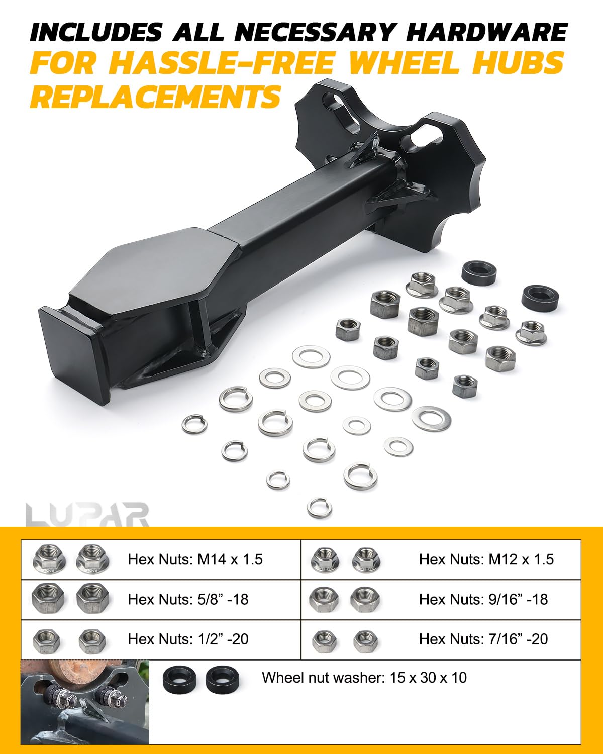 Lupar packaging open with all included parts displayed for fast inventory and setup