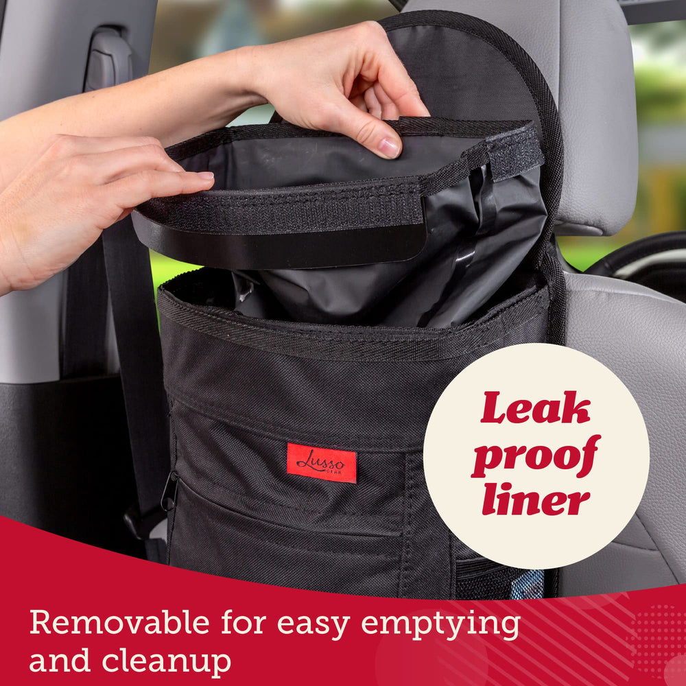 Lusso Gear installed on front seat headrest demonstrating hands‑free access