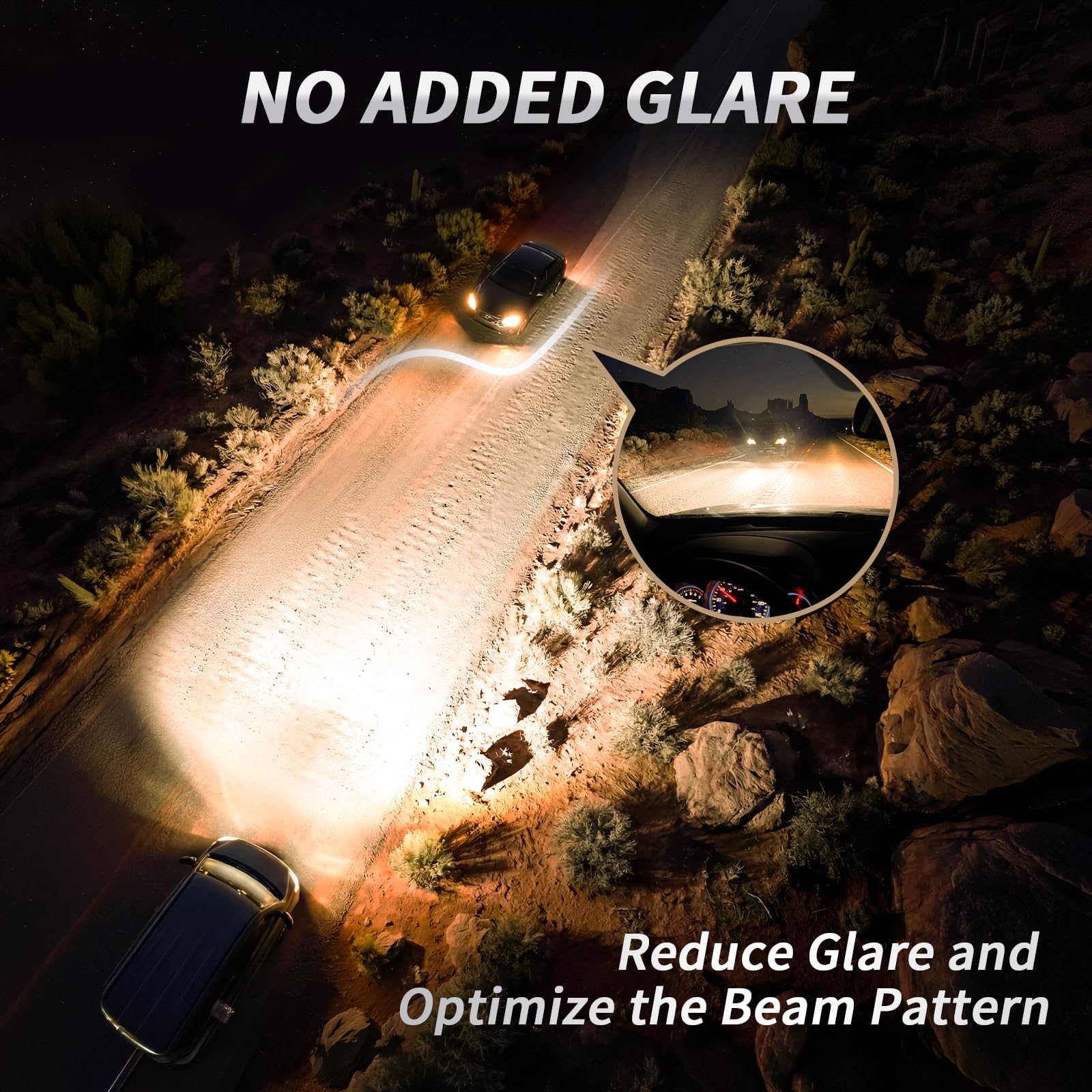 LUVALON beam pattern on dark road illustrating improved visibility distance