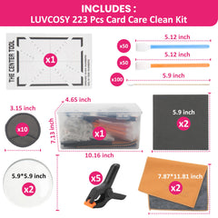 LUVCOSY kit contents laid out to display included swabs, discs, clips and case benefits