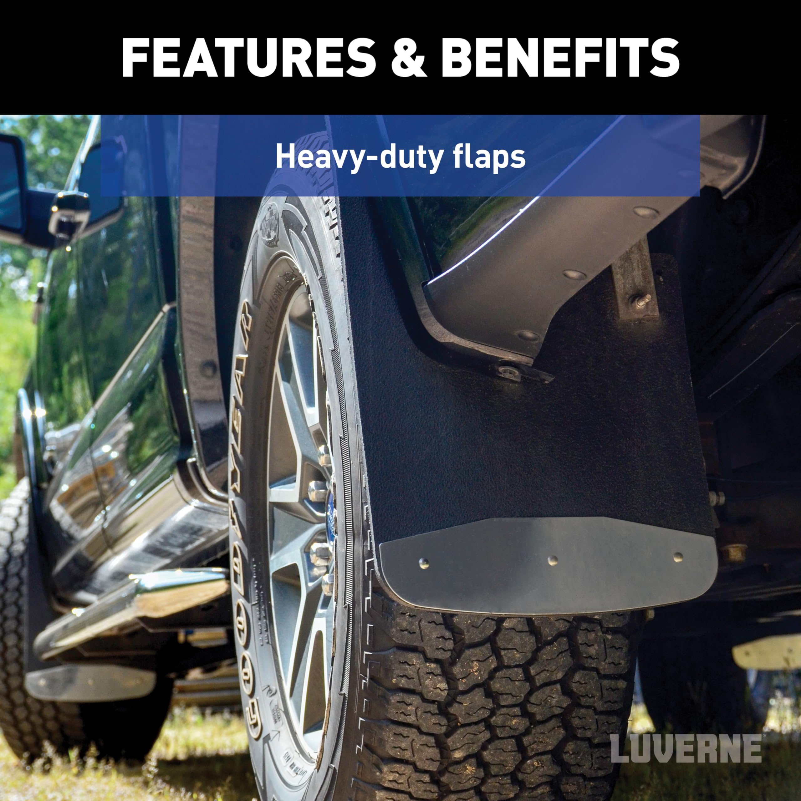 LUVERNE mud guard mounted rear on SUV reducing spray