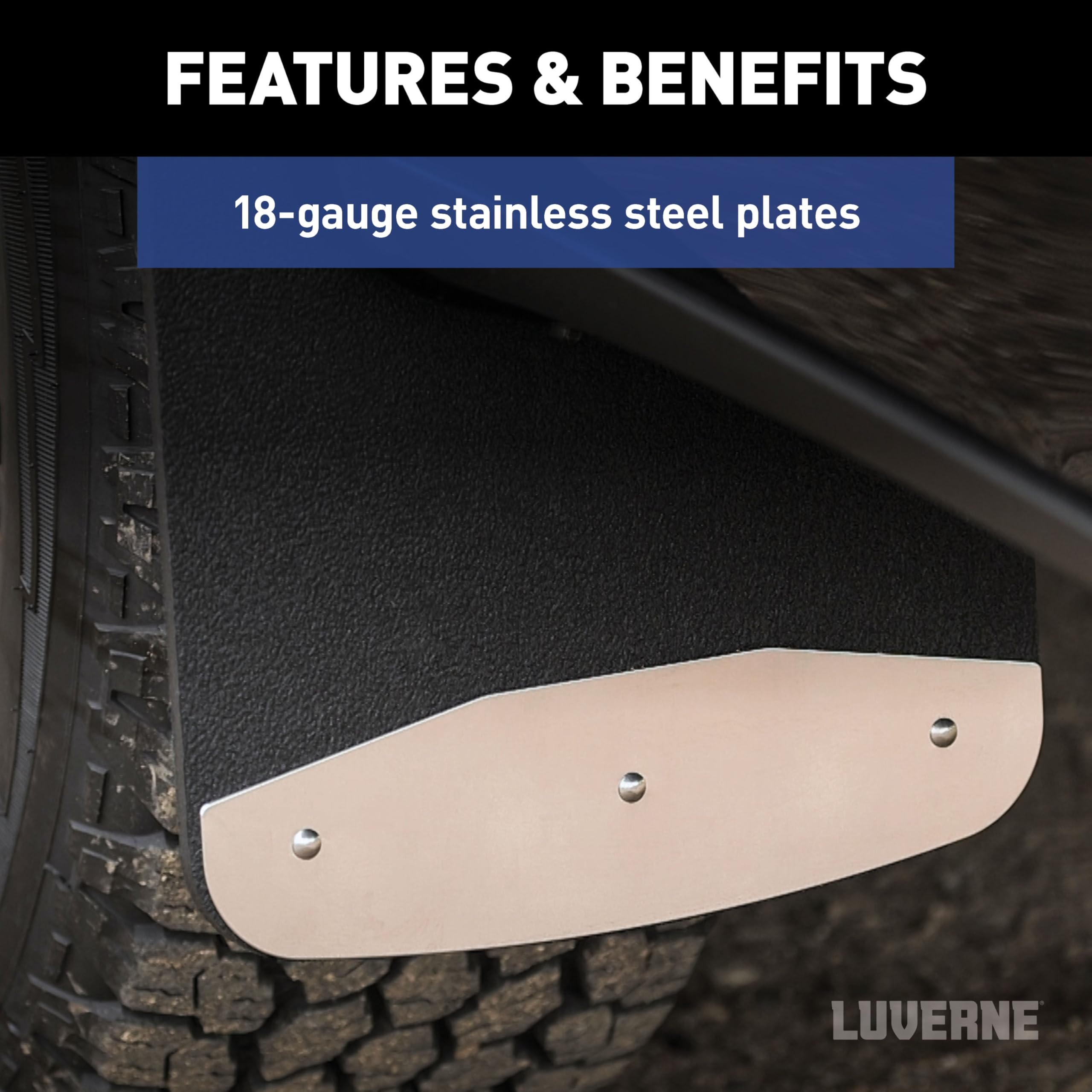 LUVERNE mud guard beside ruler showing accurate 12x23 scale