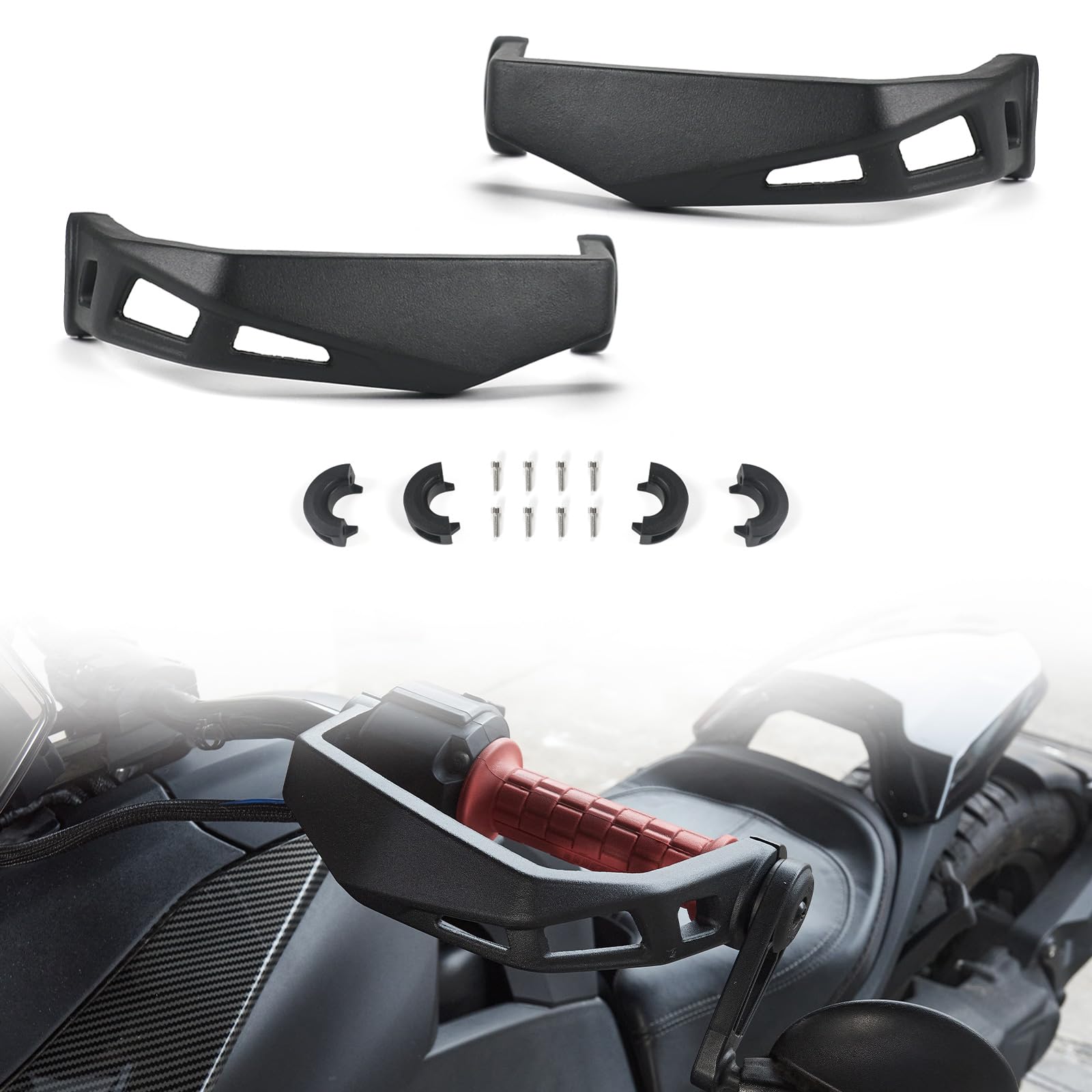 LUXEMOTO front view of handguards showing robust protection and clean design