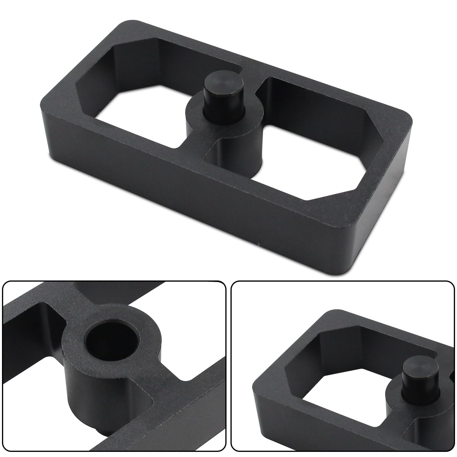LVOUP lowering block installed under axle demonstrating stance improvement