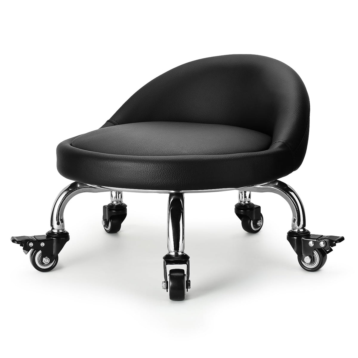 LWADALN front view of low rolling stool showing compact mobility and comfort